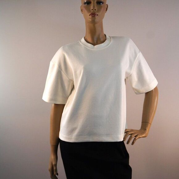 Zara Oversized T-Shirt Size Small Off White Shoulder Pads Short Sleeve Cropped - Picture 3 of 10